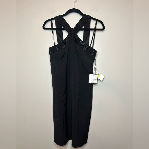 Laundry by Shelli Segal Beaded Criss Cross Halter Dress Black Size 4 - Picture 2 of 10
